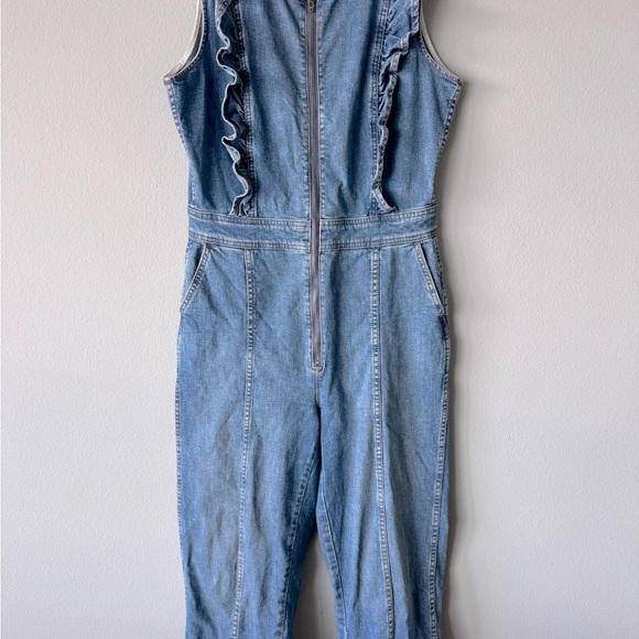 Madewell Denim Ruffle-Sleeve Zip-Front Jumpsuit - Picture 6 of 8